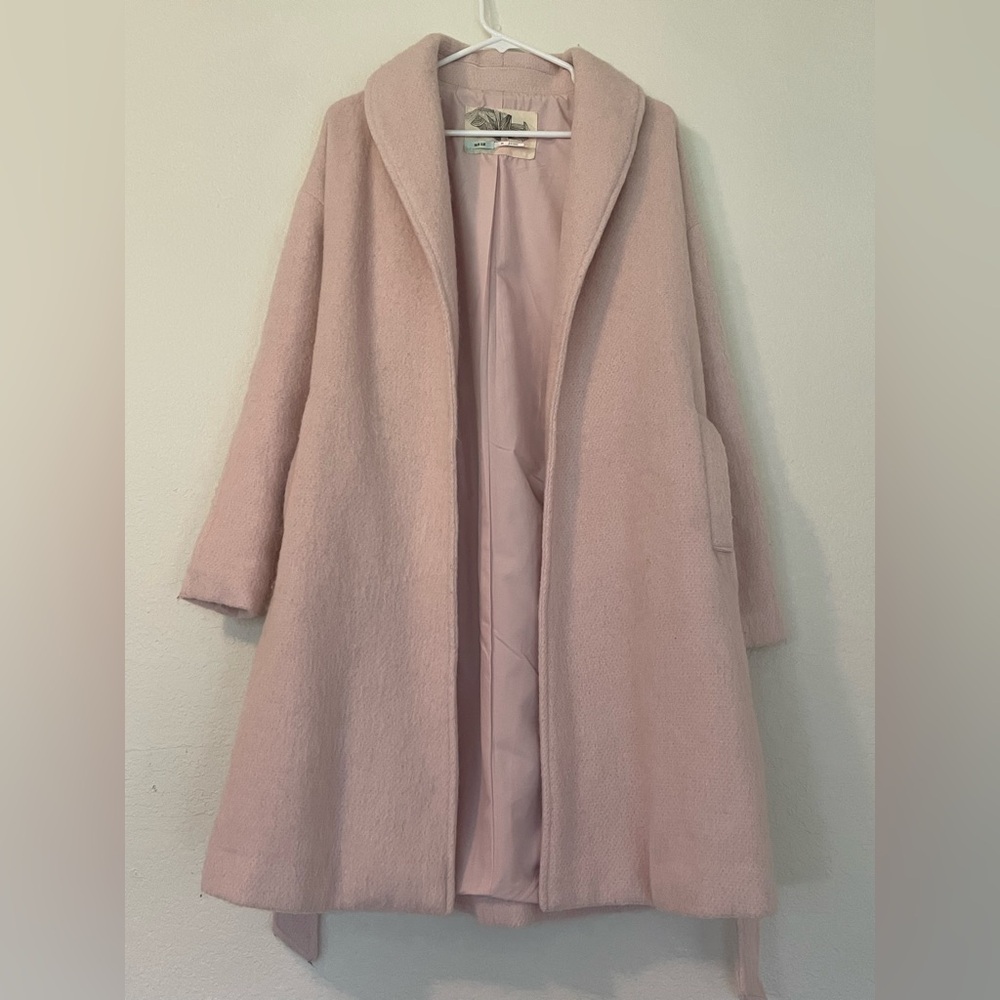 Kimchi Blue wool blend dusty pink wrap coat